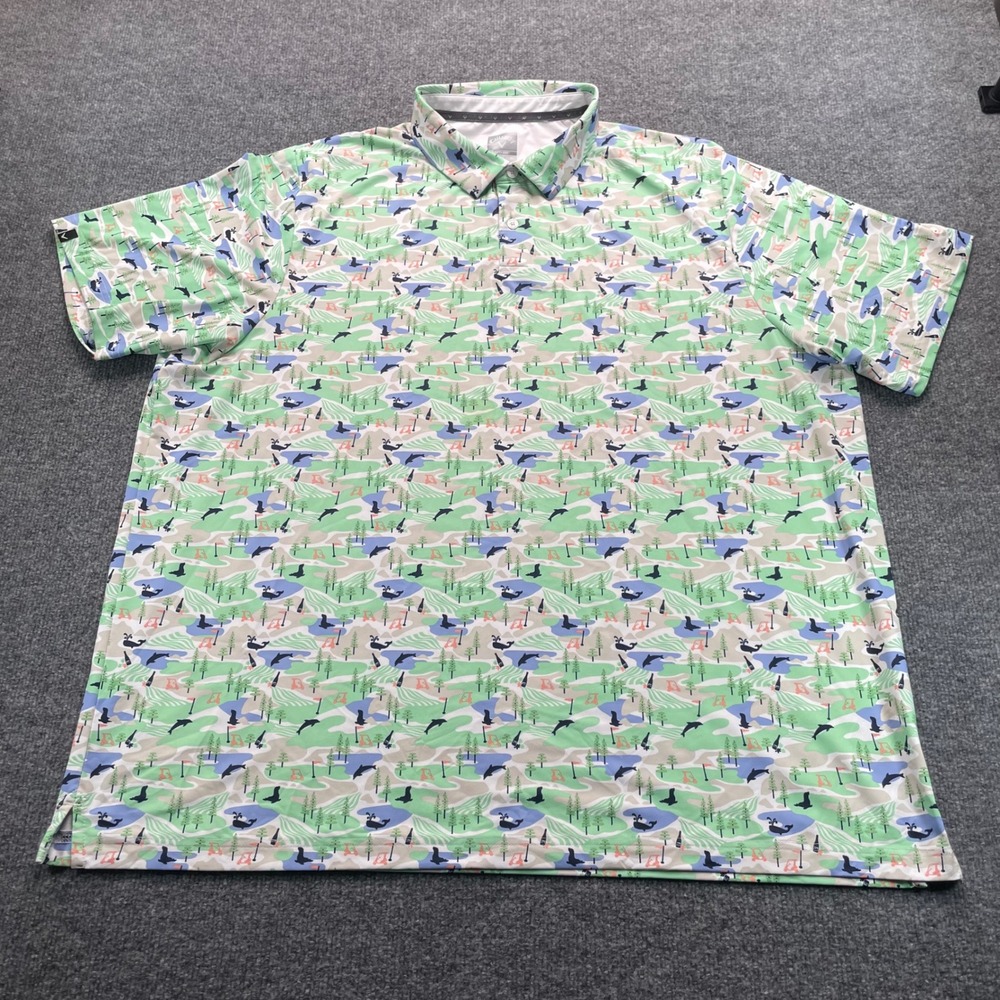 Callaway Polo Shirt Men 2X Green Novelty Whale Dolphin Golf Cart Opti-Dri